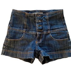 Forever 21 High Waisted Button Fly Denim Shorts Size 26 2" inseam